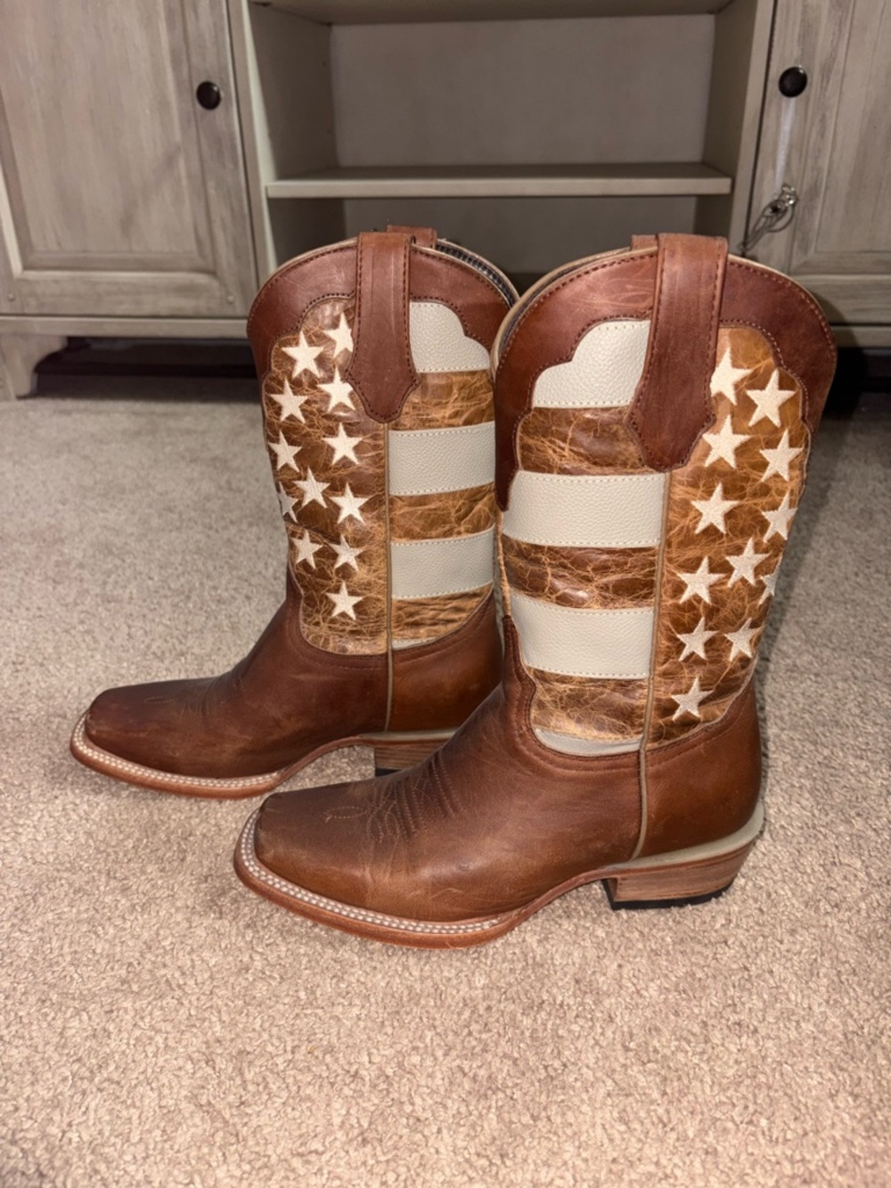 J.B. Dillon Brown and Cream Western Pull-On Boots
